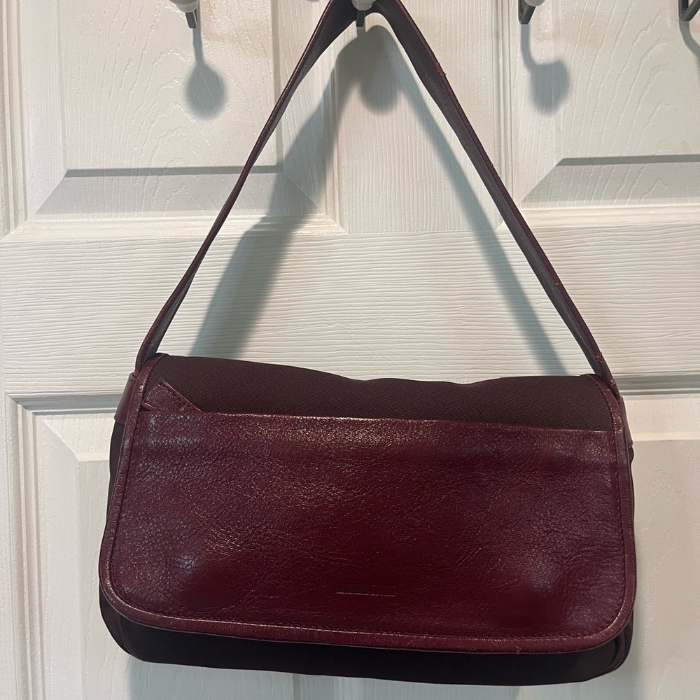 Caterina Lucchi Leather/Fabric shoulder purse. Burgundy. made in Italy